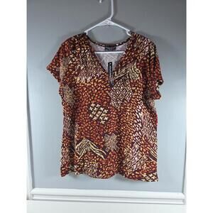 Absolutely Love It Women's Casual Top Brown Orange Print 2XL NEW